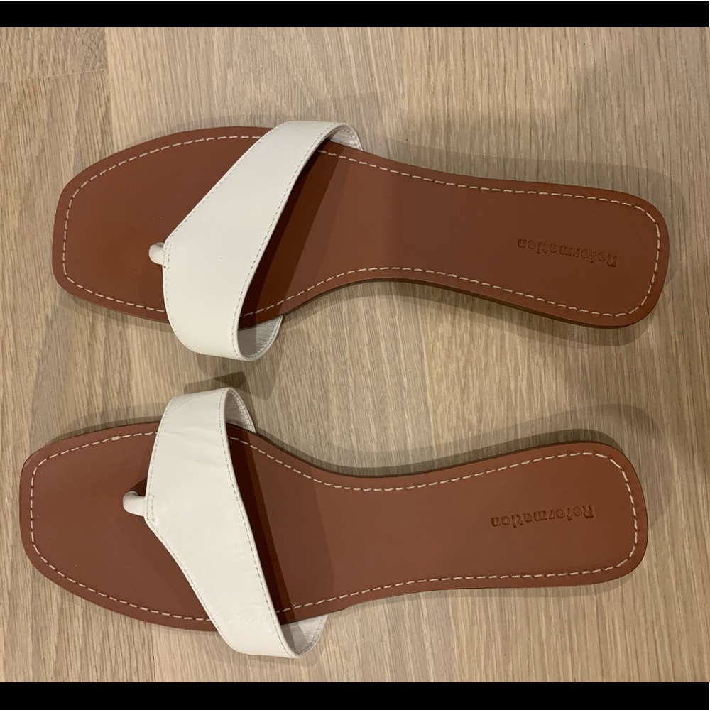 Reformation White Leather Toe-Loop Flat Sandals - image 3